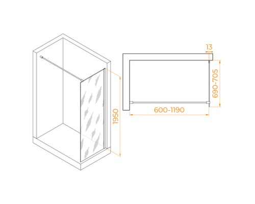 Душевая перегородка RGW WA-010 B неподвижное Walk In cтекло матовое 8 мм 120*195  351001012-24