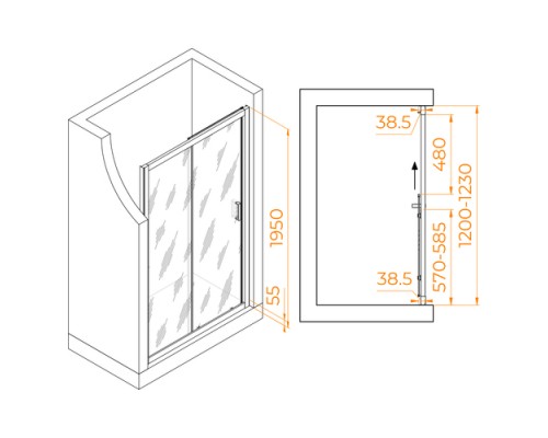 Раздвижная душевая дверь RGW PA-016 120*195 матовое стекло 6 мм 350801612-21