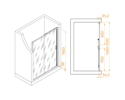 Раздвижная душевая дверь RGW PA-14 G 150*195 прозрачное стекло 6 мм 41081415-16