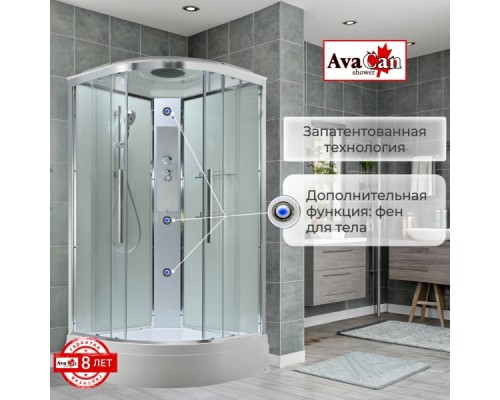 Душевая кабина AvaCan EM3090T AVA 90x90 стандарт, стекла прозрачные, профиль хром