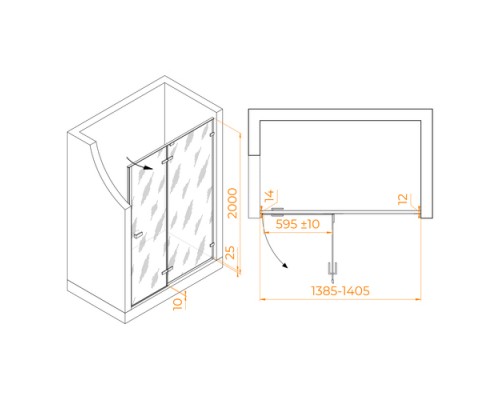 Распашная душевая дверь RGW SV-004-Gg 140*200 матовое стекло 8 мм 353200414-210