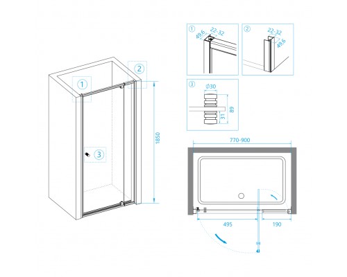 Распашная душевая дверь RGW PA-02-B NEW 80*185 прозрачное стекло 6 мм 41080208-14