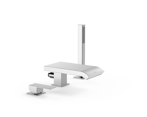 10616102 Tres Cuadro Смеситель для ванны на 3 отв,излив каскад, с ручным душем