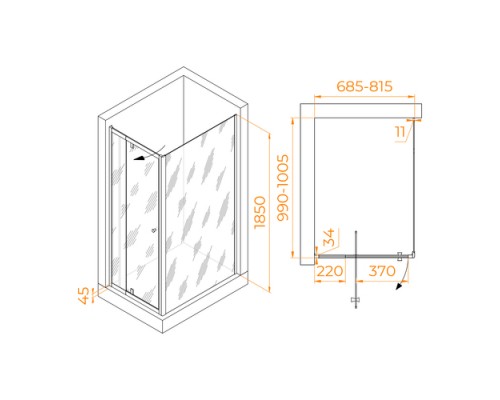 Душевой уголок RGW PA-44 (PA-02 NEW + Z-050-1) прозрачное cтекло цвет профиля 6 мм 4108447