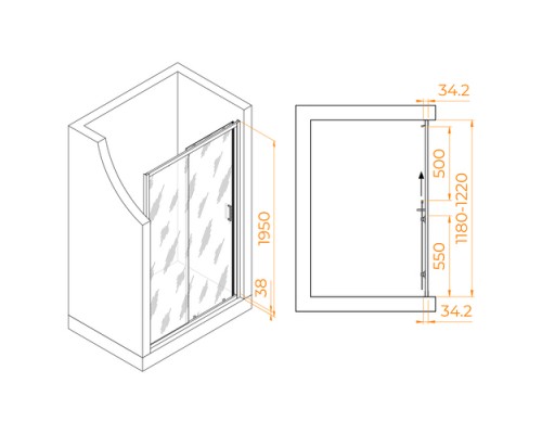 Раздвижная душевая дверь RGW PA-14 G 120*195 прозрачное стекло 6 мм 41081412-16