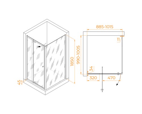 Душевой уголок RGW PA-44B (PA-02B NEW + Z-050-1B) прозрачное cтекло цвет профиля 6 мм 41084490-014