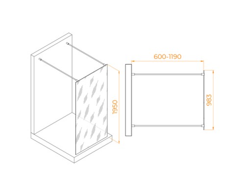 Душевая перегородка RGW WA-016-Gb неподвижное Walk In cтекло прозрачное 8 мм золото браш  35101610-16