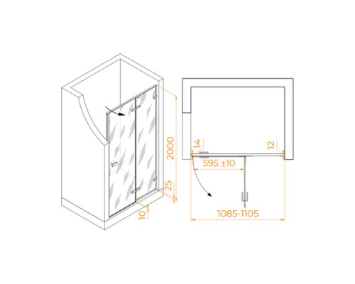 Распашная душевая дверь RGW SV-004-B 110*200 матовое стекло 8 мм 353200411-24
