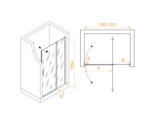 Распашная душевая дверь RGW LE-004-B 120*195 прозрачное стекло 6 мм 351200412-14