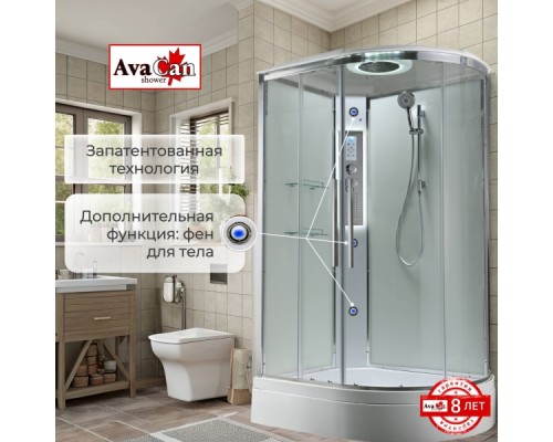 Душевая кабина Avacan EM3812LLEDT AVA 120x80 левая, LED, стека прозрачные, профиль хром