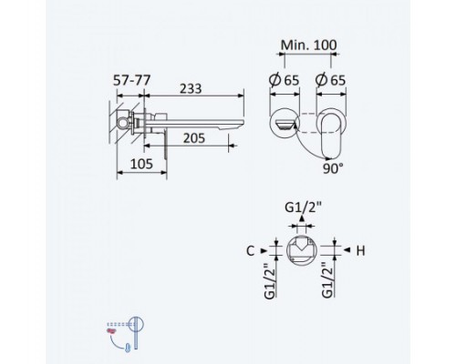 Смеситель для раковины на 2 отверстия, настенный Coral 194 840 0NS Night Sky