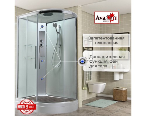 Душевая кабина Avacan EM2811LT AVA 110x80 левая, стандарт, стекла прозрачные. профиль хром