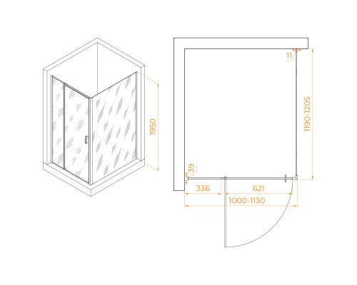 Душевой уголок RGW PA-078B (RGW PA-008B + Z-050-2B) 1000x1200