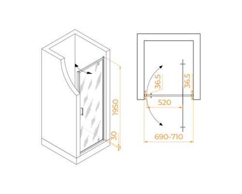 Распашная душевая дверь RGW LE-102-B 70*195 прозрачное стекло 6 мм 711210207-14
