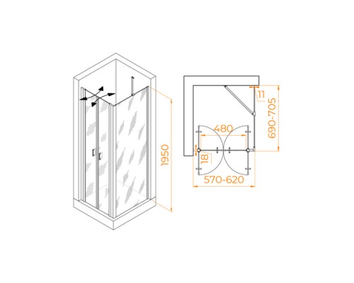 Душевой уголок RGW PA-144 (PA-104+Z-050-2+O-204) 600x700