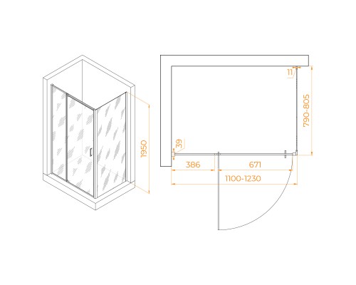 Душевой уголок RGW PA-078 (RGW PA-008 + Z-050-2) 1100x800
