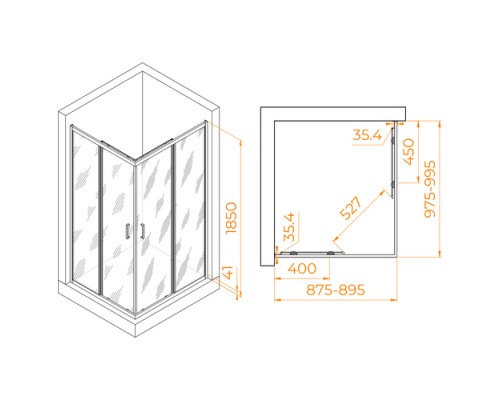 Душевой уголок, прямоугольный RGW PA-146 прозрачное стекло 6 мм цвет проф. хром 90*100*185 020814690-11