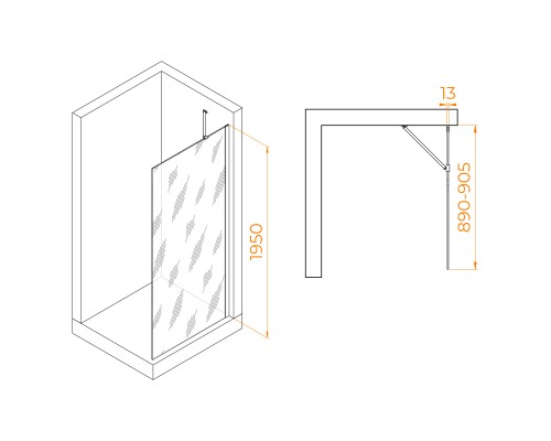 Душевая перегородка RGW WA-110-Gb неподвижное Walk In cтекло прозрачное 8 мм золото браш  351011009-16