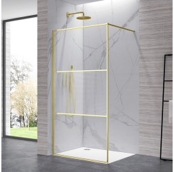 Душевая перегородка RGW 90x200 WA-09Gb стекло рифленое 8мм, профиль брашированное золото