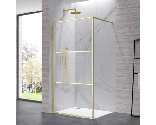 Душевая перегородка RGW 90x200 WA-09Gb стекло рифленое 8мм, профиль брашированное золото