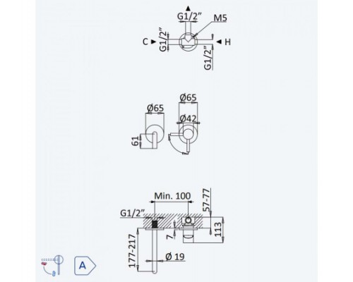 Внешняя часть для раковины. Длина излива 170мм Lusitano Chrome