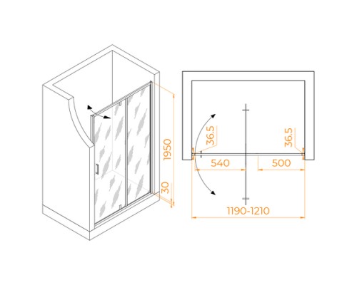 Распашная душевая дверь RGW LE-103 120*195 прозрачное стекло 6 мм 711210312-11