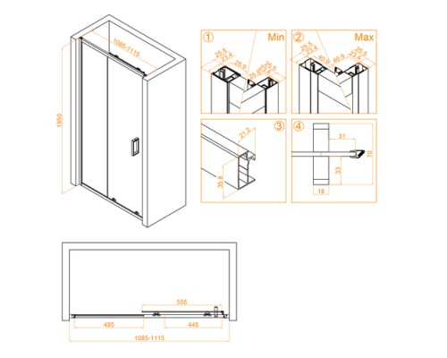 Раздвижная душевая дверь RGW CL-14-B 110*185 прозрачное стекло 5 мм 32091411-14
