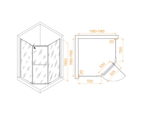 Душевой уголок, прямоугольный RGW PA-081 B матовое стекло 6 мм цвет проф. чёрный 120*120*195 35088122-24