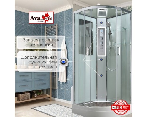 Душевая кабина Avacan A2010LED AVA 100x100 LED, стекла прозрачные, профиль хром
