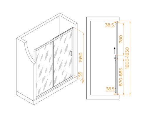 Раздвижная душевая дверь RGW PA-016 180*195 прозрачное стекло 6 мм 350801618-11