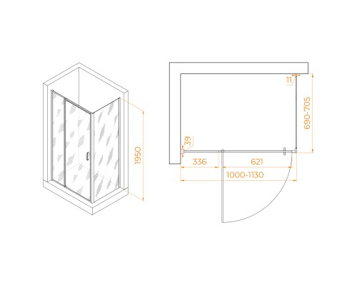 Душевой уголок RGW PA-078B (RGW PA-008B + Z-050-2B) 1000x700