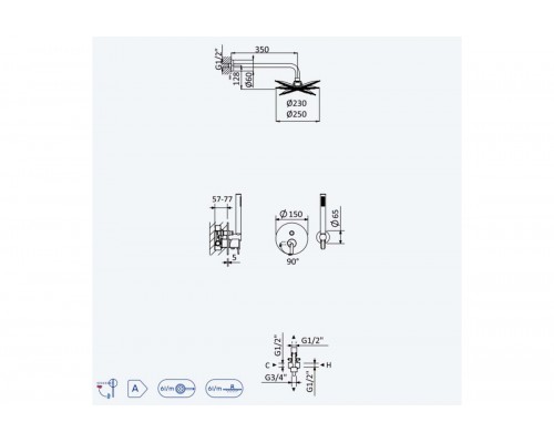 Душевой набор, скрытого монтажа, с латунной душевой лейкой Ø250 мм и ручным душем Elo Leaf 167 722 1GR GRAPHITE