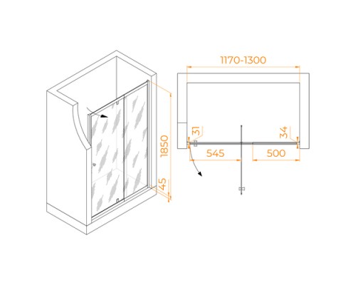 Распашная душевая дверь RGW PA-02 NEW 120*185 прозрачное стекло 6 мм 41080212-11
