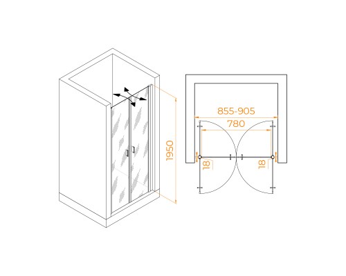 Распашная душевая дверь RGW PA-104-B 90*195 прозрачное стекло 6 мм 060810409-14