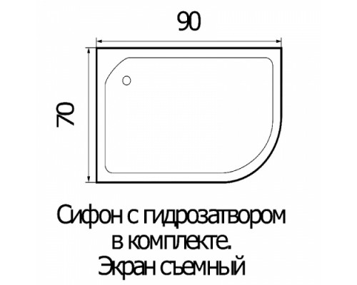 Душевой поддон акриловый ассиметричный RIVER WEMOR  90/70/24 L 900*700*240 мм