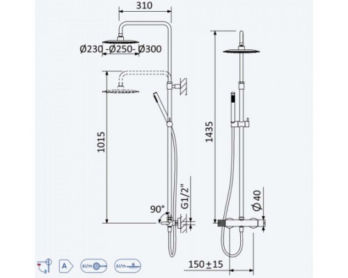 Душевая система с верхней лейкой с латуни Ø300 мм Leaf 167 653 1SR Sunrise