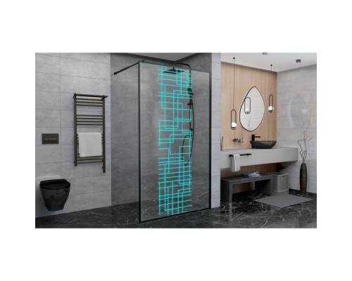 Душевая перегородка Avacan LB110 AVA 110x200 стекла с рисунком, профиль черный