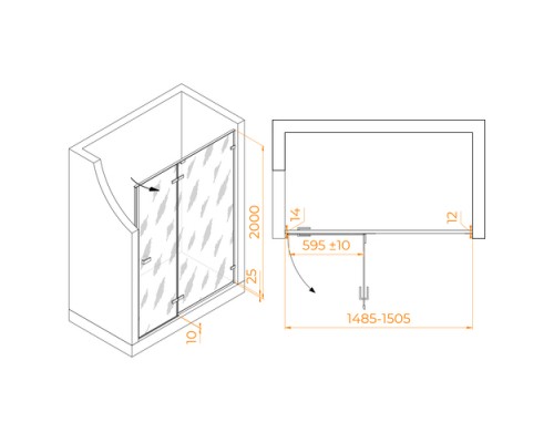Распашная душевая дверь RGW SV-004-B 150*200 матовое стекло 8 мм 353200415-24