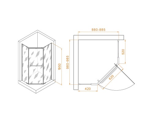 Душевой уголок, трапеция RGW PA-091 прозрачное cтекло цвет профиля 6 мм 35089190-11