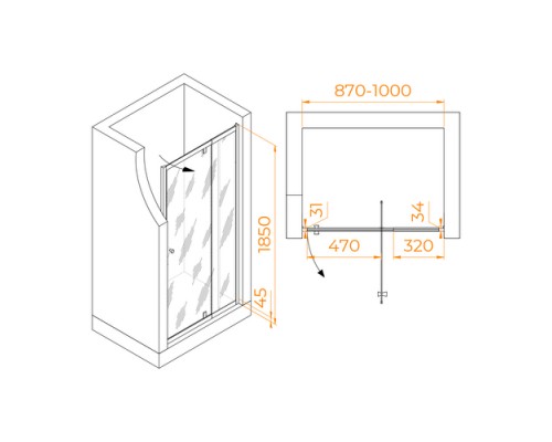 Распашная душевая дверь RGW PA-02 NEW 90*185 прозрачное стекло 6 мм 41080209-11