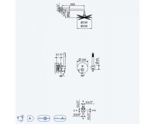 Душевая система скрытого монтажа, с латунной душевой лейкой Ø300 мм и ручным душем Elo Leaf 167 723 1CR Chrome