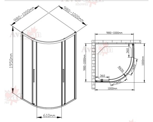 Душевой уголок Avacan HC 100 AVA 100x100 стекла прозрачные, профиль хром
