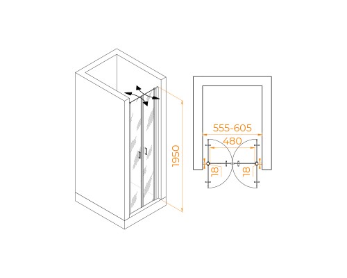 Распашная душевая дверь RGW PA-104-B 60*195 прозрачное стекло 6 мм 060810406-14