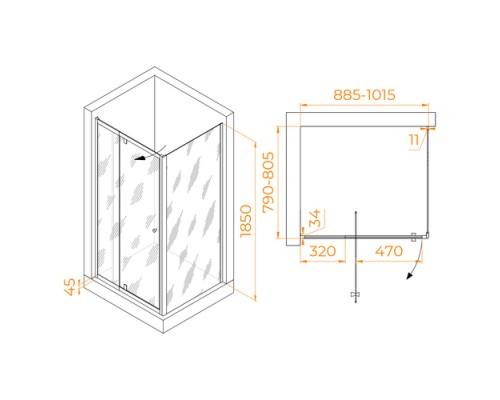 Душевой уголок RGW PA-44B (PA-02B NEW + Z-050-1B) прозрачное cтекло цвет профиля 6 мм 41084498-014