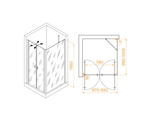 Душевой уголок RGW PA-144 (PA-104+Z-050-2+O-204) 900x1000
