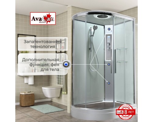 Душевая кабина AvaCan EM2812RLEDT AVA 120x80 правая, LED, стекла прозрачные, профиль хром