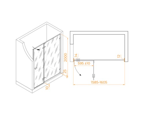 Распашная душевая дверь RGW SV-004-Gg 160*200 матовое стекло 8 мм 353200416-210