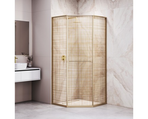 Душевой уголок RGW SV-82Gb "R" 100x100 33328200-266R стекло прозрачное 8мм, золото вуаль,  профиль золото BRUSH