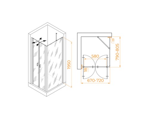 Душевой уголок RGW PA-144 (PA-104+Z-050-2+O-204) 700x800