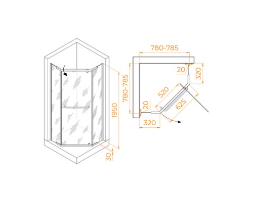 Душевой уголок, трапеция RGW PA-081 прозрачное cтекло цвет профиля 6 мм 35088188-11